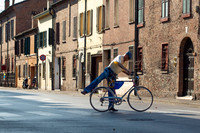 Climbing onto Bike